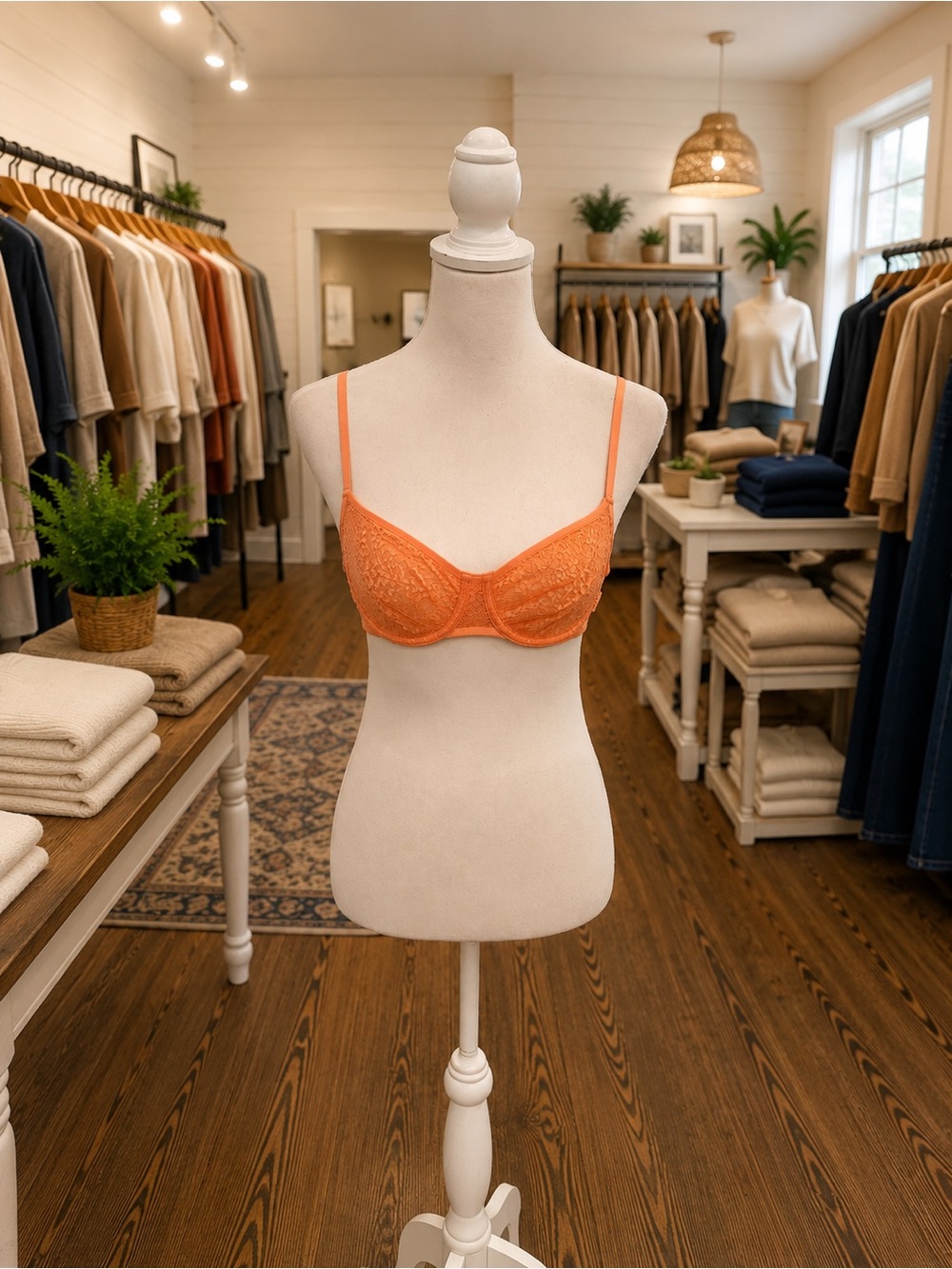 DKNY Lace Underwire Bra 34A Orange NWT Adjustable Straps